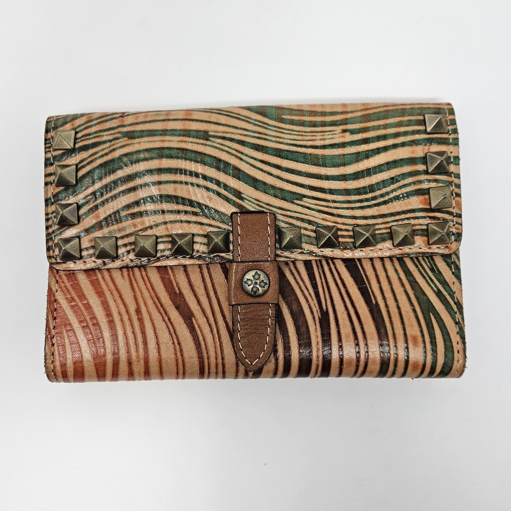 Patricia Nash Striped Studded Leather Wallet Trifold